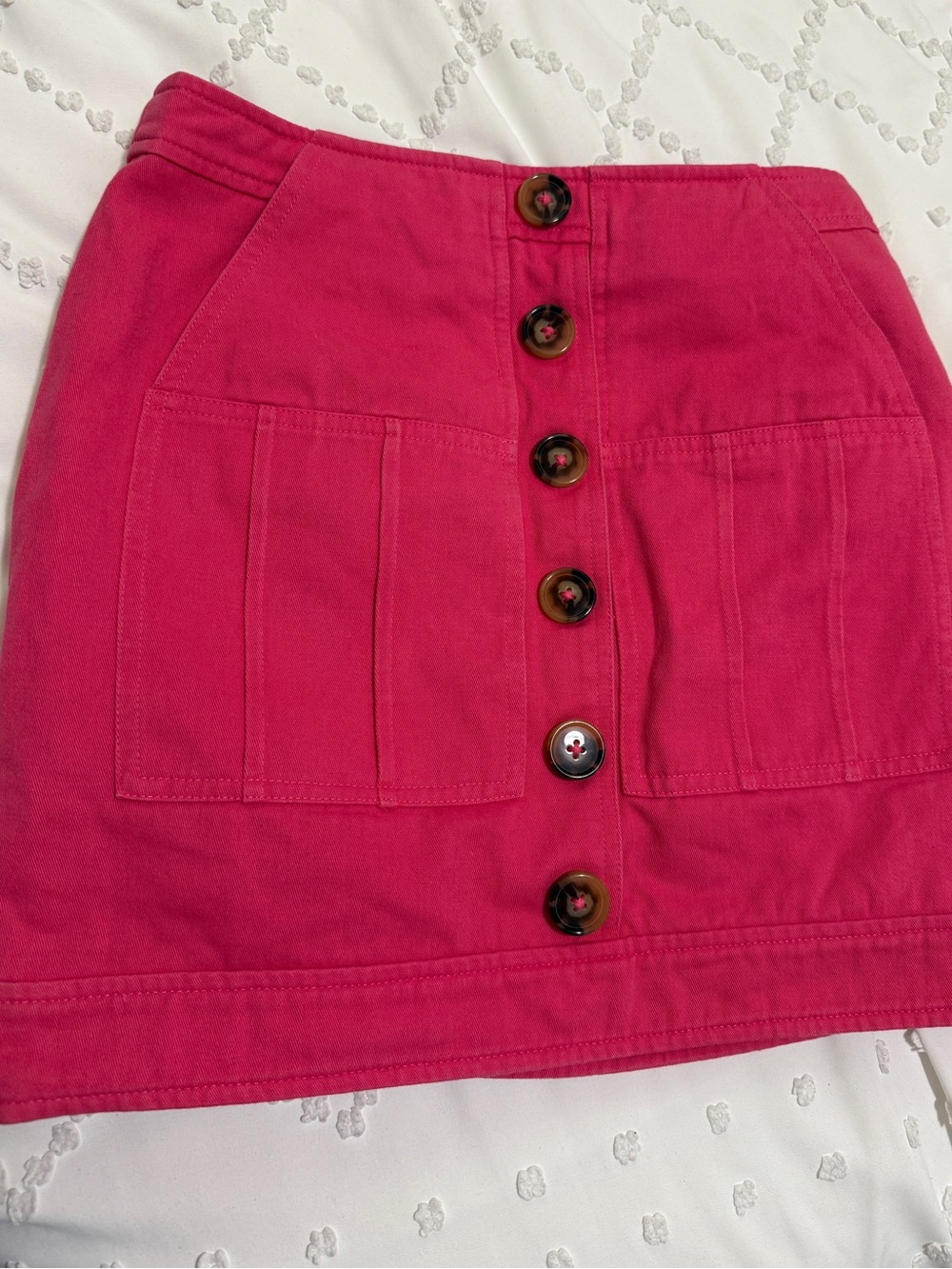 Button-Front Hot Pink Mini Skirt with Patch Pockets